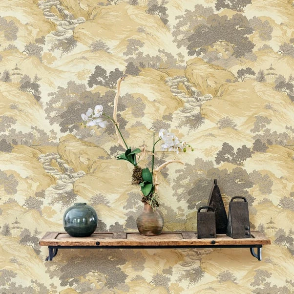 Crown Wallpaper Oriental Landscape Yellow Wallpaper