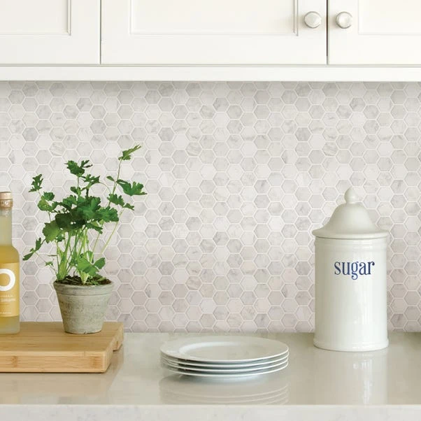 InHome Hexagon Marble Self Adhesive Backsplash Tiles