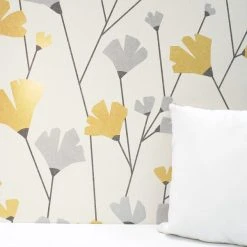 Crown Wallpaper Scandi Floral Mustard Wallpaper