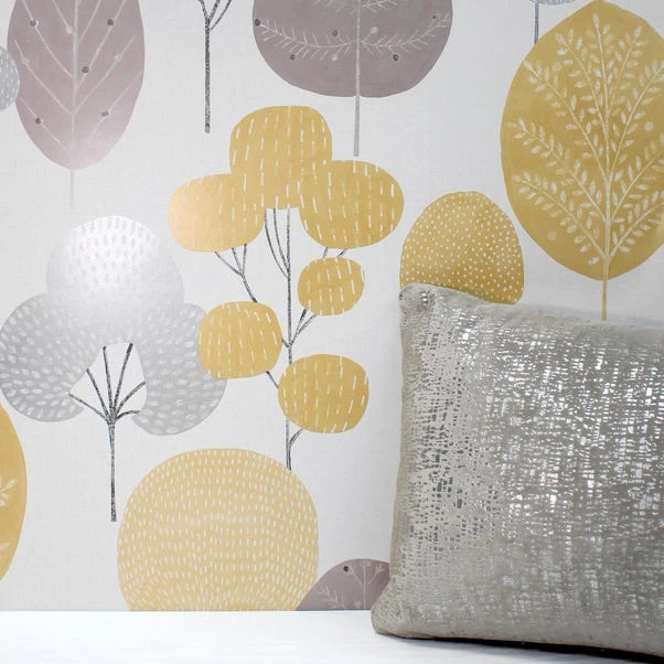 Crown Wallpaper Scandi Forest Mustard Wallpaper