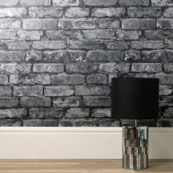 Fine Décor Wallpaper Rustic Silver Brick Wallpaper
