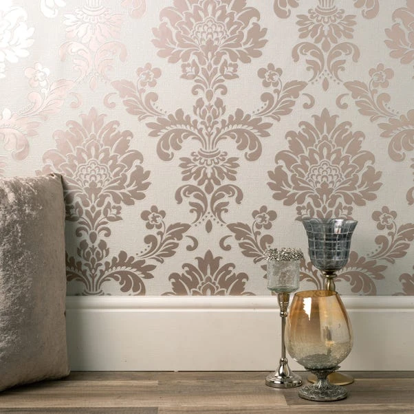 Fine Décor Wallpaper Quartz Damask Rose Gold Wallpaper