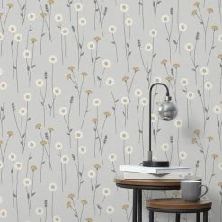 Crown Wallpaper Scandi Floral Ochre Wallpaper