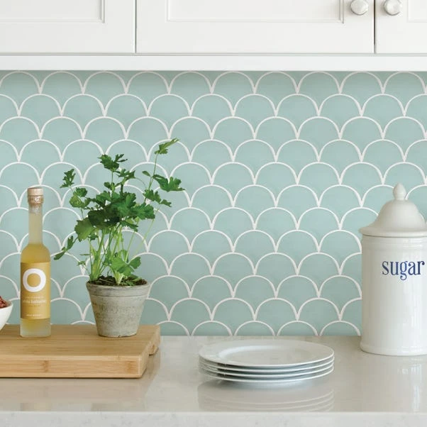 Fine Décor Wallpaper Shell Blue Self Adhesive Backsplash Tiles