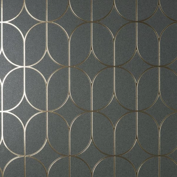 Fine Décor Wallpaper Platinum Rosco Trellis Charcoal Foil Wallpaper - Image 2