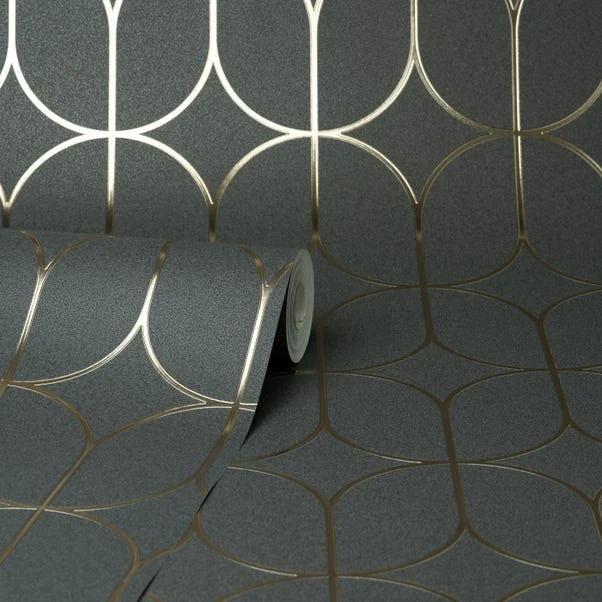 Fine Décor Wallpaper Platinum Rosco Trellis Charcoal Foil Wallpaper - Image 3