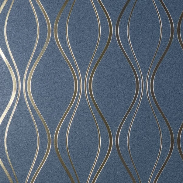 Platinum Rosco Foil Wave Navy Wallpaper - Image 4
