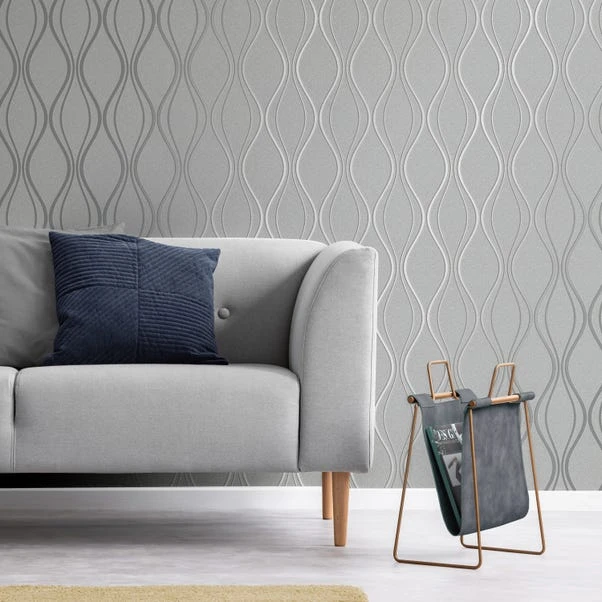 Platinum Rosco Foil Wave Silver Wallpaper