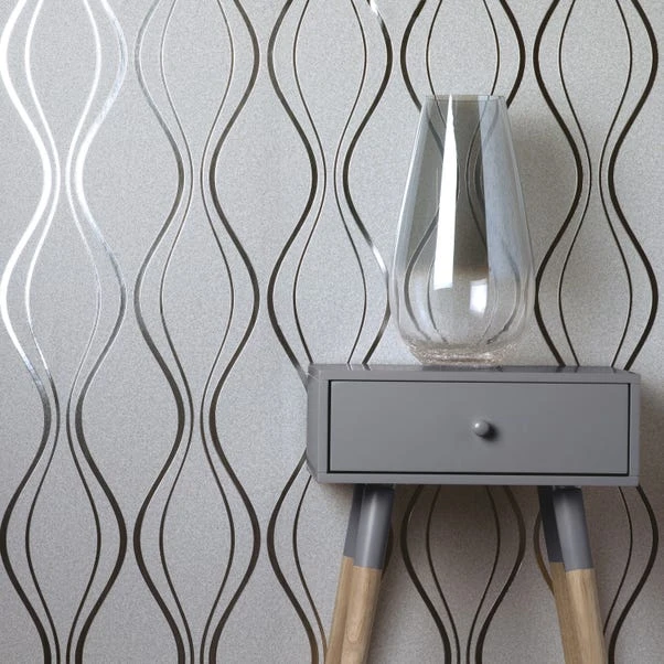 Platinum Rosco Foil Wave Silver Wallpaper - Image 2