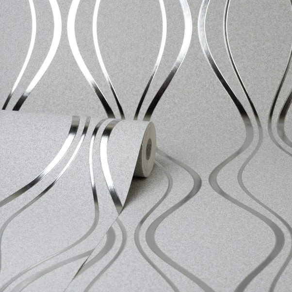 Platinum Rosco Foil Wave Silver Wallpaper - Image 3