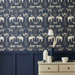Dunelm Safari Walk Navy Wallpaper