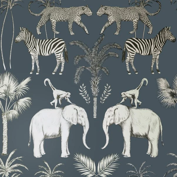 Dunelm Safari Walk Navy Wallpaper - Image 2