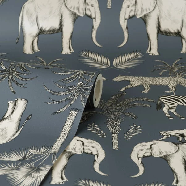 Dunelm Safari Walk Navy Wallpaper - Image 3
