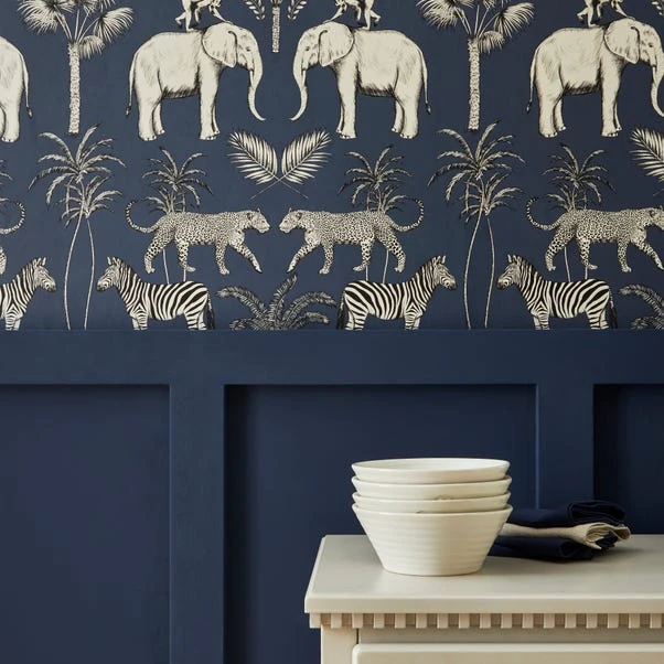 Dunelm Safari Walk Navy Wallpaper - Image 4