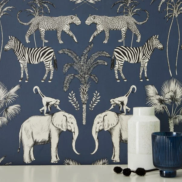Dunelm Safari Walk Navy Wallpaper - Image 5
