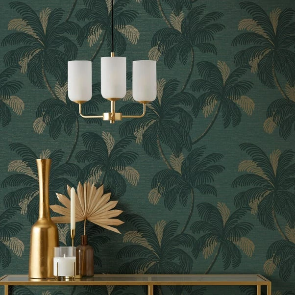Dunelm Palm Print Emerald Green Wallpaper