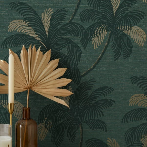 Dunelm Palm Print Emerald Green Wallpaper - Image 4