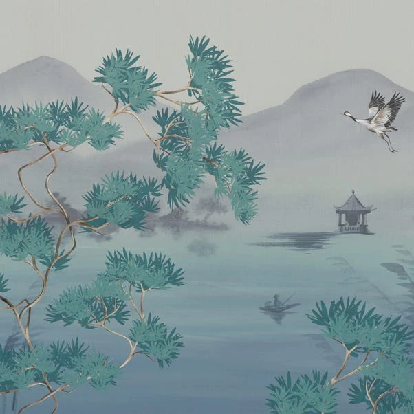 Dunelm Cranes Teal Mural - Image 2