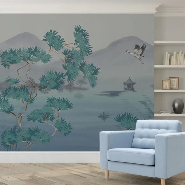 Dunelm Cranes Teal Mural - Image 3