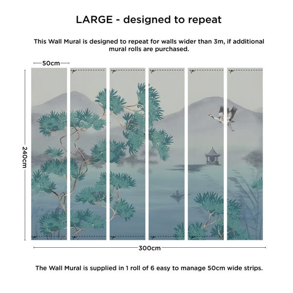 Dunelm Cranes Teal Mural - Image 4