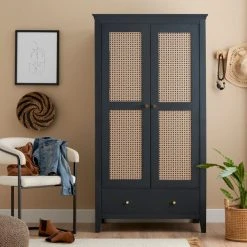 Brewster Cane Charcoal Natural Self Adhesive Wallpaper