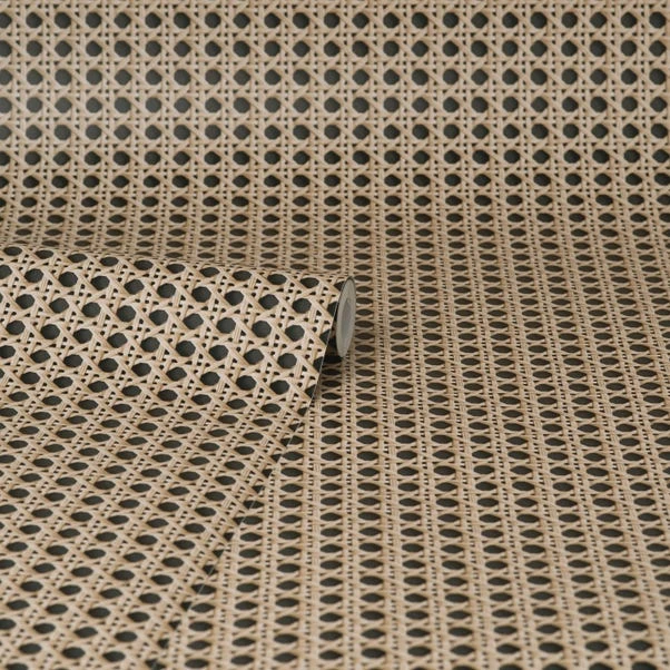 Brewster Cane Charcoal Natural Self Adhesive Wallpaper - Image 3