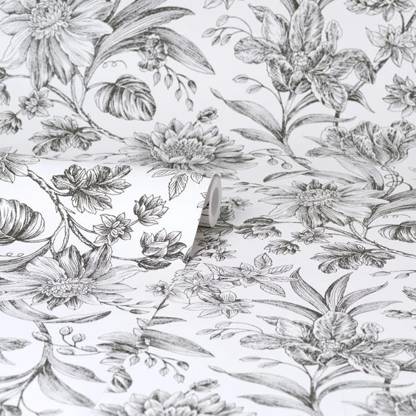 Brewster Etched Floral Mono Self Adhesive Wallpaper - Image 3