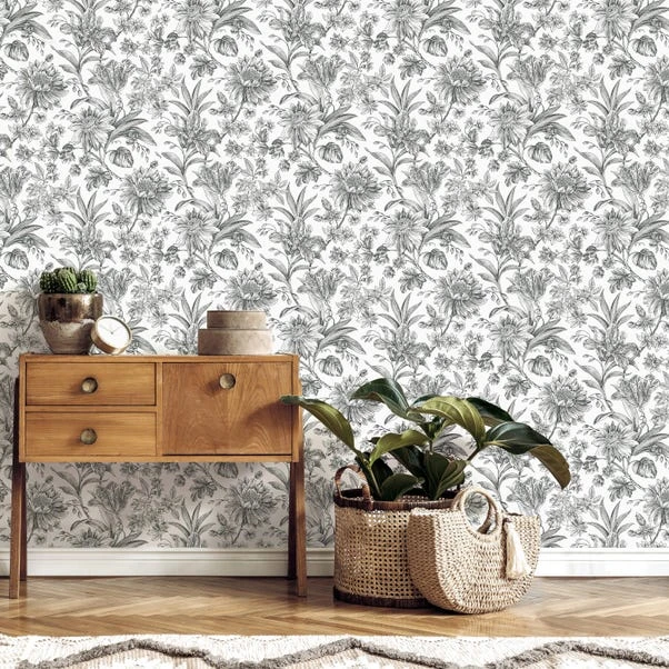 Brewster Etched Floral Mono Self Adhesive Wallpaper - Image 6