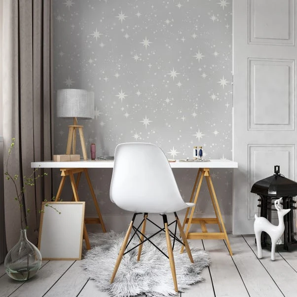 Brewster Scattered Stars Grey Self Adhesive Wallpaper - Image 4