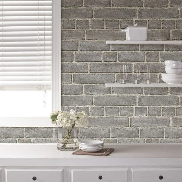NuWallpaper Brick Facade Grey Self Adhesive Wallpaper