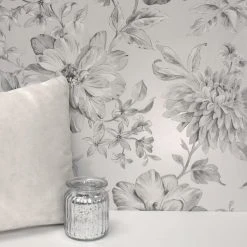 Crown Wallpaper Lucia Silver Floral Wallpaper