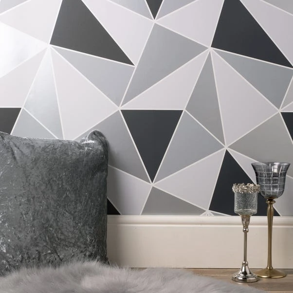 Fine Décor Wallpaper Apex Geo Sidewall Silver Wallpaper