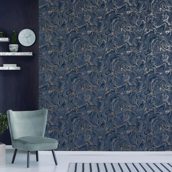 Fine Décor Wallpaper Marble Navy Wallpaper