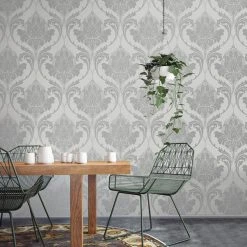 Crown Wallpaper Zahra Silver And Grey Wallpaper