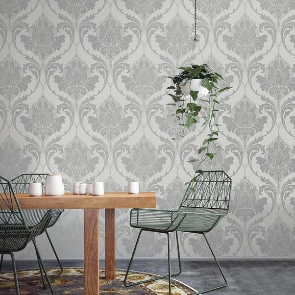 Crown Wallpaper Zahra Silver And Grey Wallpaper