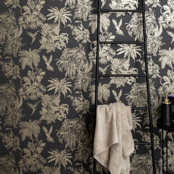 Dunelm Amazonia Gold And Charcoal Wallpaper