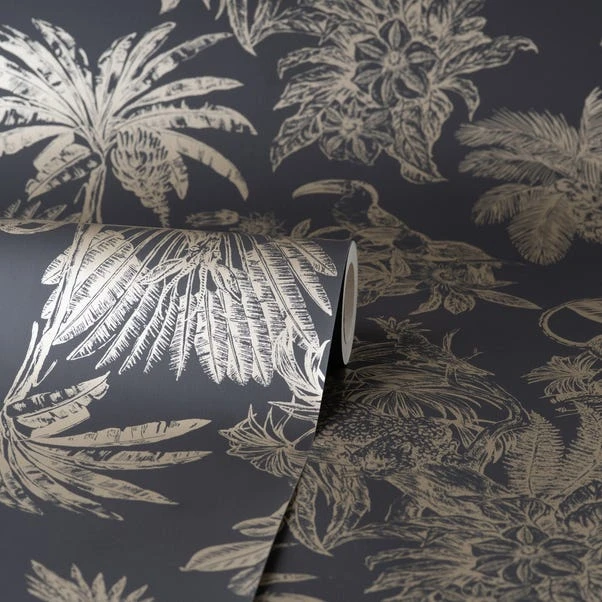 Dunelm Amazonia Gold And Charcoal Wallpaper - Image 2