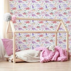 Dunelm Dinosaur Pink Wallpaper