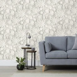 Dunelm 3D Floral White Wallpaper