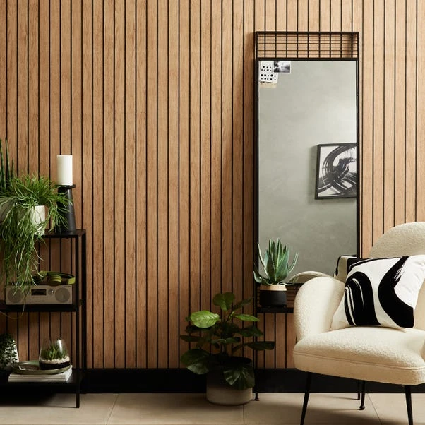 Dunelm Wooden Panel Natural Wallpaper