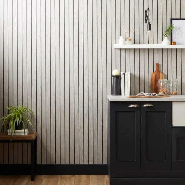 Dunelm Wooden Panel Grey Wallpaper