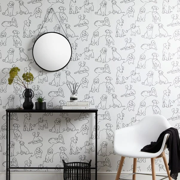 Dunelm Linear Dogs White Wallpaper 3 Dunelm Linear Dogs White Wallpaper