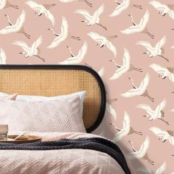 Dunelm Flying Cranes Blush Wallpaper