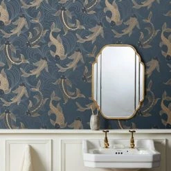 Dunelm Decorative Fish Navy Wallpaper