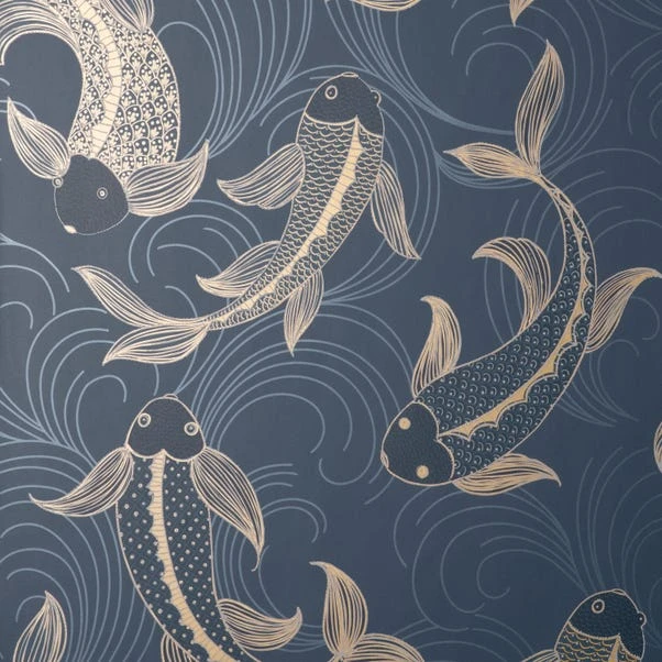 Dunelm Decorative Fish Navy Wallpaper - Image 2