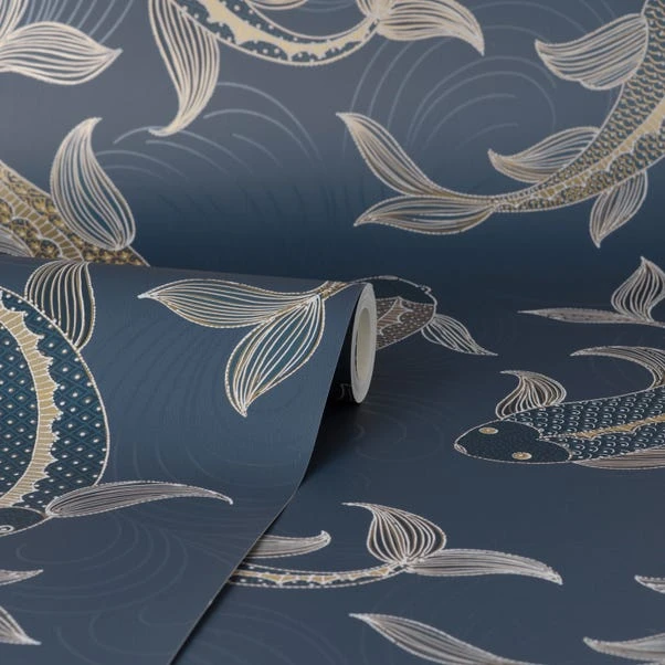 Dunelm Decorative Fish Navy Wallpaper - Image 3