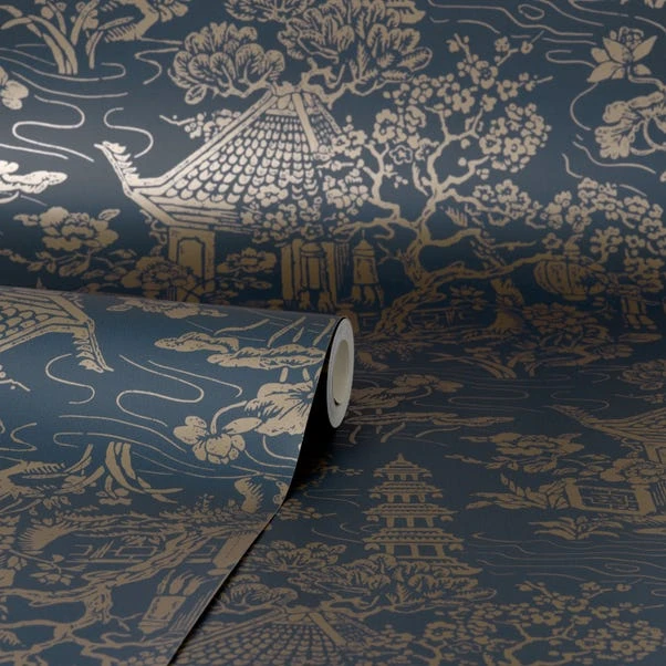 Dunelm Archive Pagoda Navy Wallpaper - Image 3