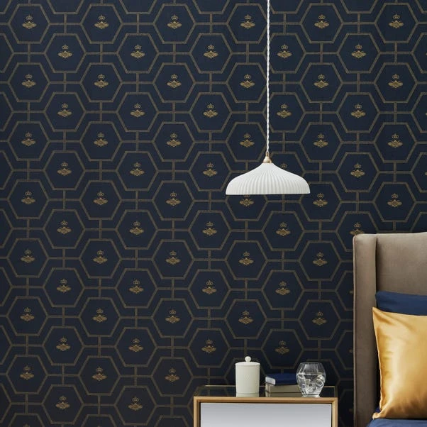 Dorma Heritage Bee Navy Wallpaper