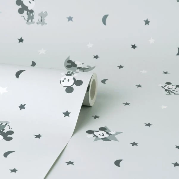 Disney Mickey Mouse Stars And Moon Grey Wallpaper - Image 3