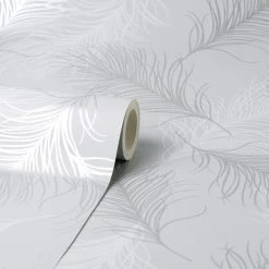 Dunelm Feather Silver Wallpaper